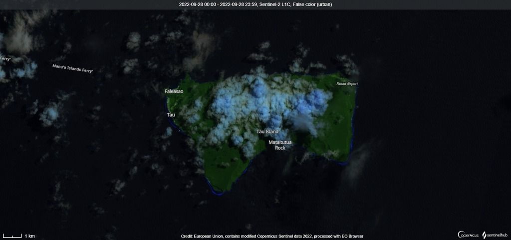 Satellite image of Ta'u volcano in the late September (image: Sentinel 2)