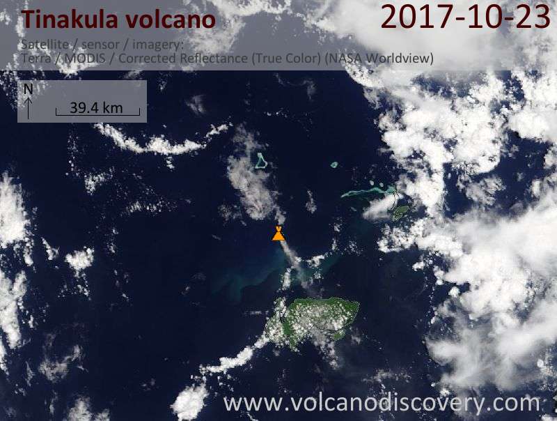 Satellite image of Tinakula volcano on 23 Oct 2017
