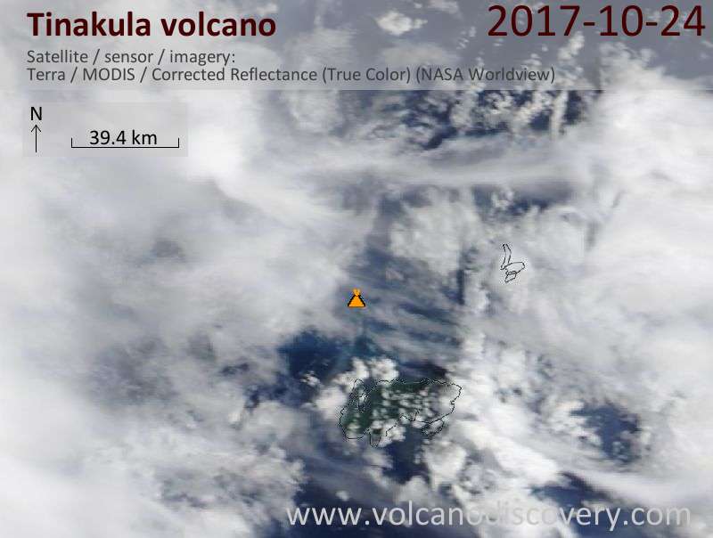 Satellite image of Tinakula volcano on 24 Oct 2017
