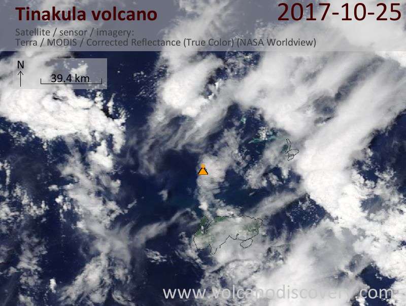 Satellite image of Tinakula volcano on 25 Oct 2017