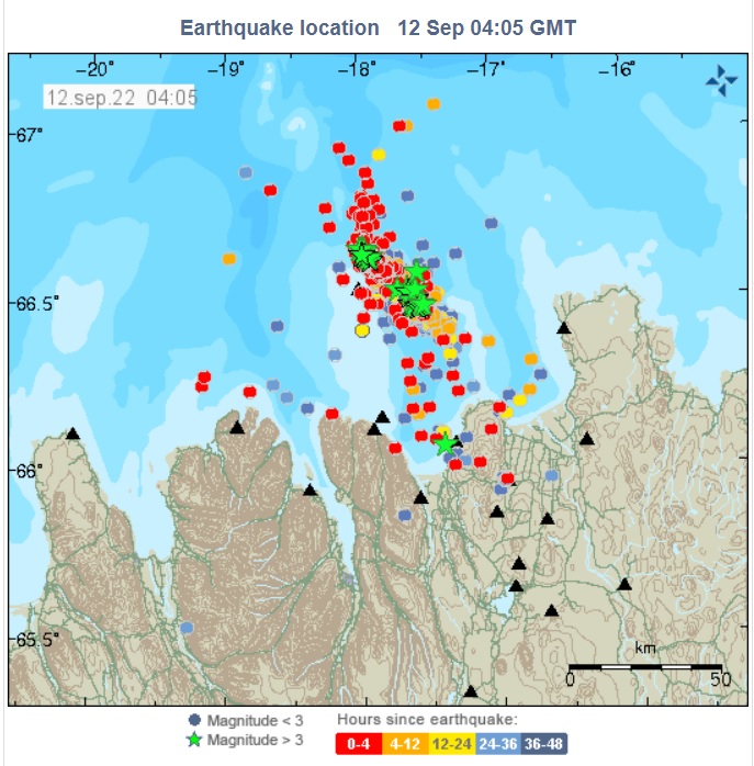 Distribution of earthquakes beneath the Grímsey island (image: IMO)