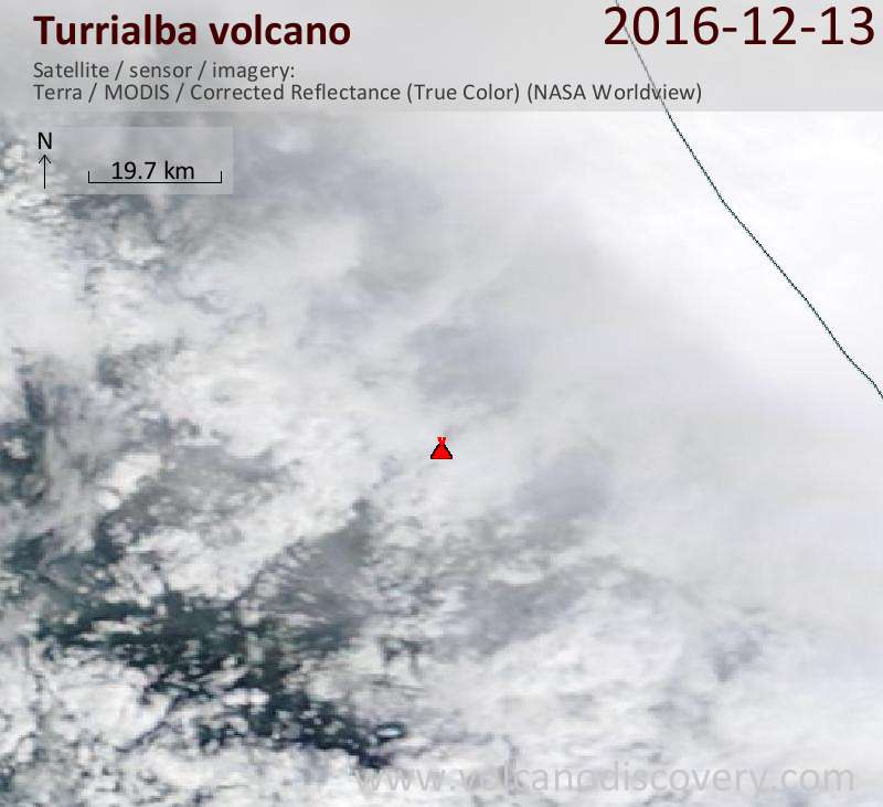 Satellite image of Turrialba volcano on 13 Dec 2016