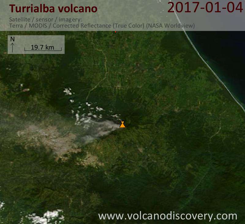 Satellite image of Turrialba volcano on  4 Jan 2017
