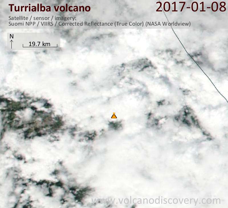 Satellite image of Turrialba volcano on  8 Jan 2017