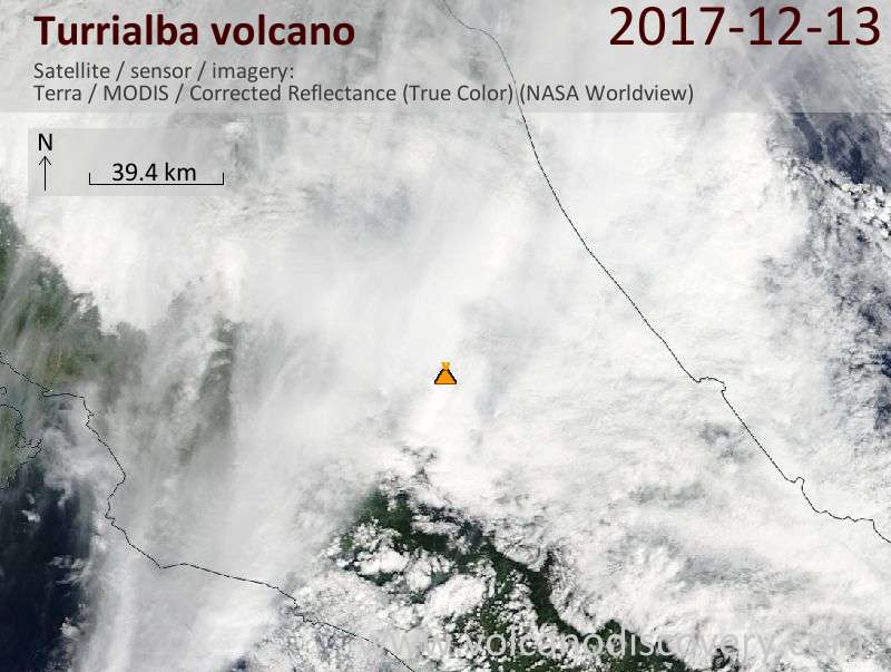 Satellite image of Turrialba volcano on 13 Dec 2017