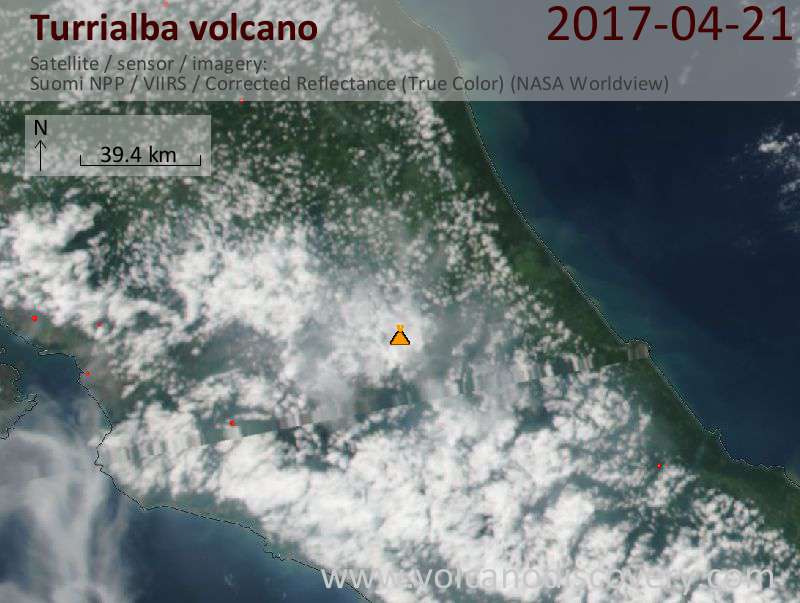 Satellite image of Turrialba volcano on 22 Apr 2017