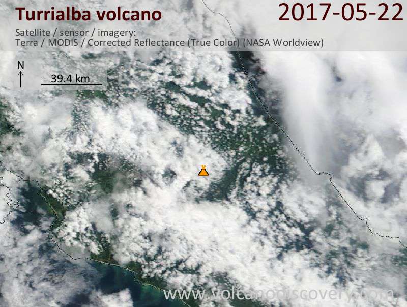 Satellite image of Turrialba volcano on 22 May 2017