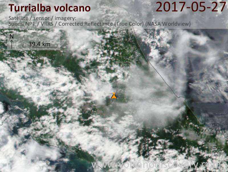 Satellite image of Turrialba volcano on 28 May 2017