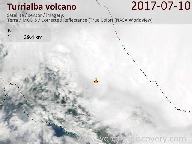Satellite image of Turrialba volcano on 10 Jul 2017