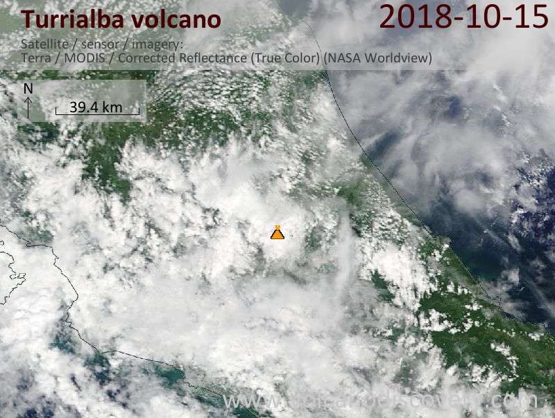 Satellite image of Turrialba volcano on 15 Oct 2018