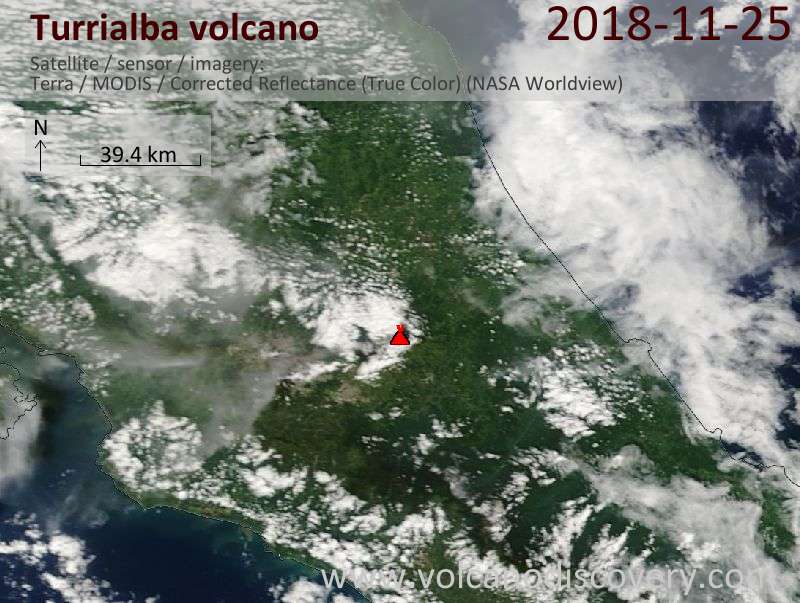 Satellite image of Turrialba volcano on 25 Nov 2018