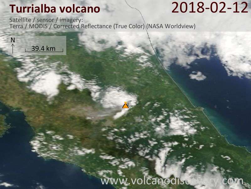 Satellite image of Turrialba volcano on 12 Feb 2018