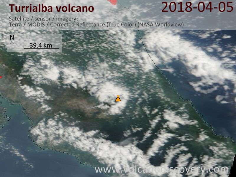 Satellite image of Turrialba volcano on  5 Apr 2018