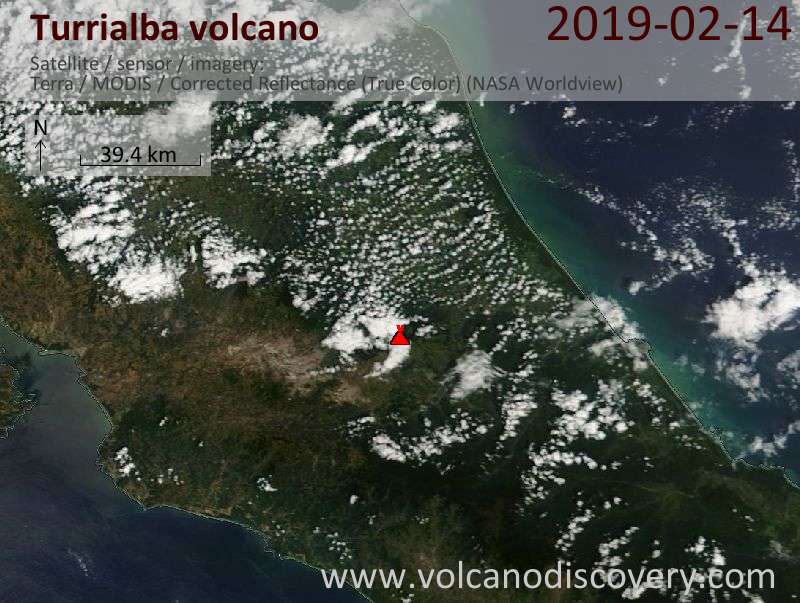 Satellite image of Turrialba volcano on 14 Feb 2019