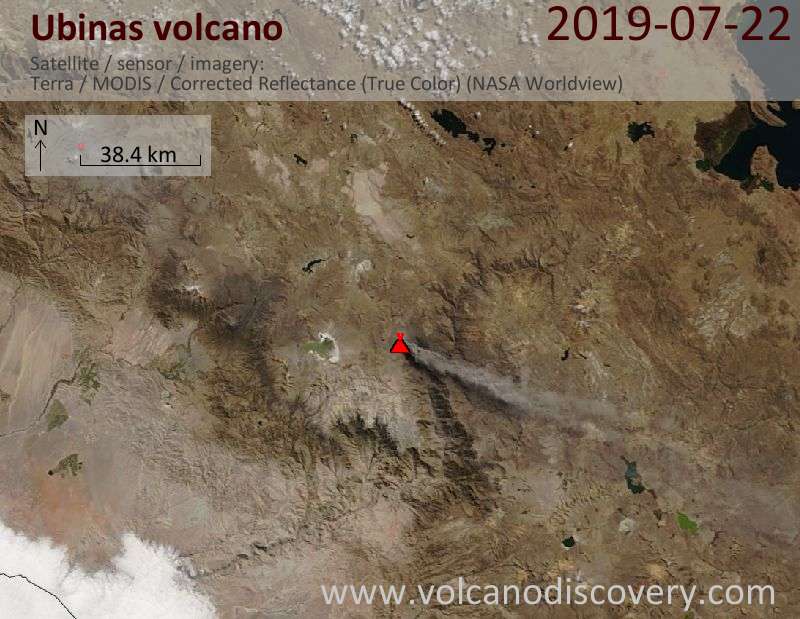 Satellite image of Ubinas volcano on 22 Jul 2019