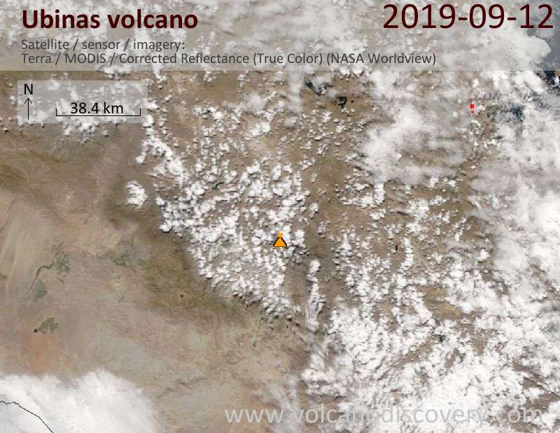 Satellitenbild des Ubinas Vulkans am 12 Sep 2019