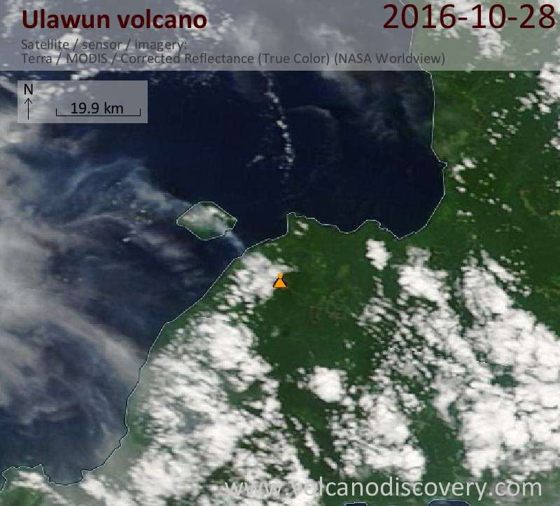 Satellite image of Ulawun volcano on 28 Oct 2016