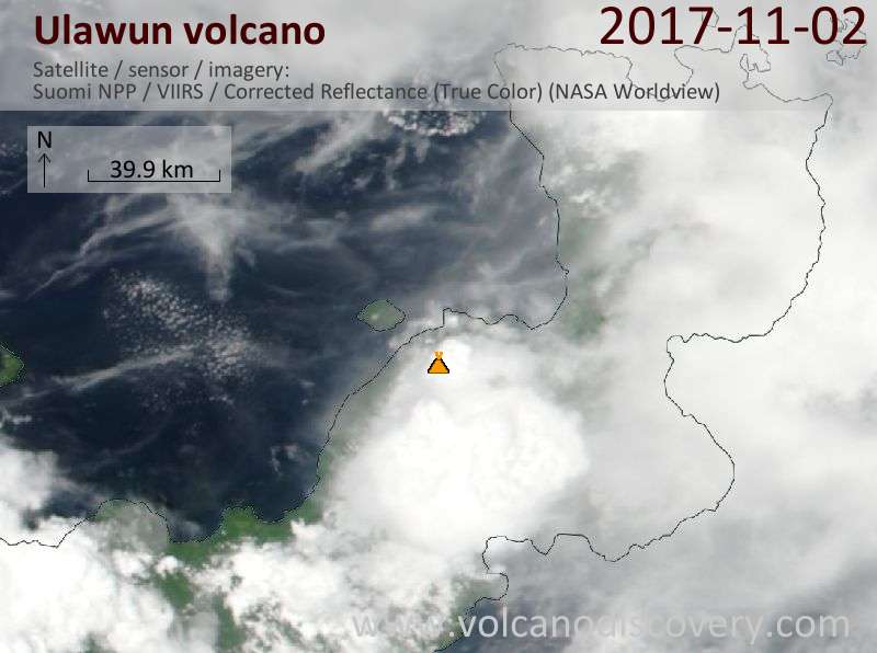 Satellite image of Ulawun volcano on  2 Nov 2017