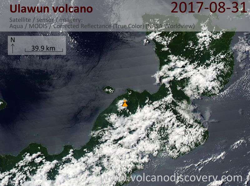 Satellite image of Ulawun volcano on 31 Aug 2017