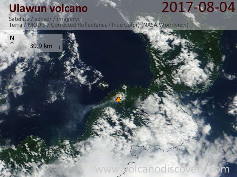 Satellite image of Ulawun volcano on  5 Aug 2017