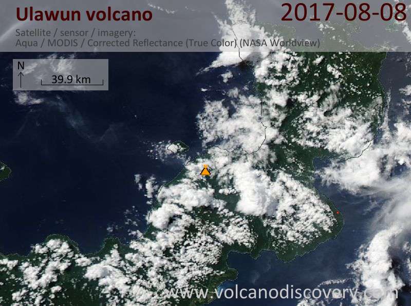 Satellite image of Ulawun volcano on  8 Aug 2017