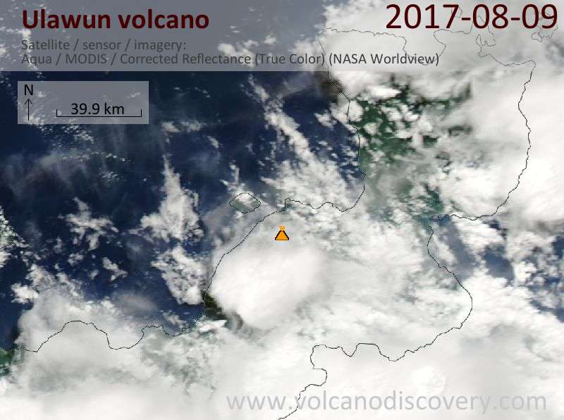 Satellite image of Ulawun volcano on  9 Aug 2017