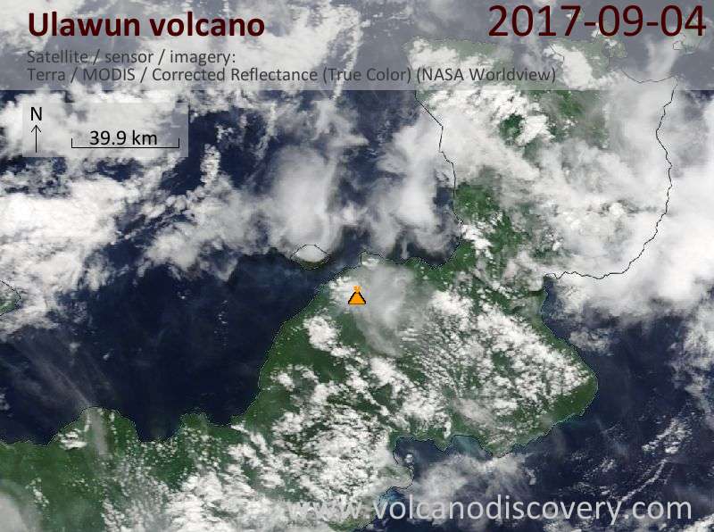 Satellite image of Ulawun volcano on  4 Sep 2017
