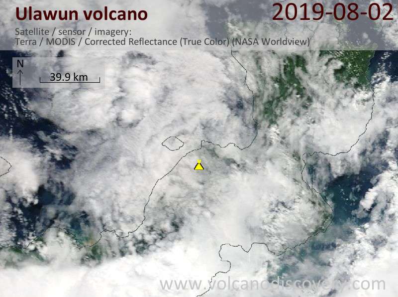 Satellite image of Ulawun volcano on  2 Aug 2019