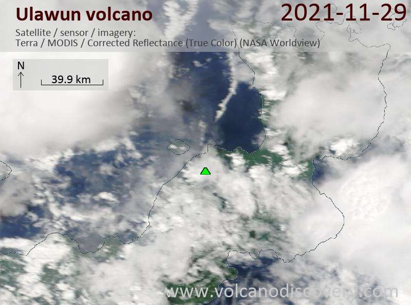 Satellite image of Ulawun volcano on 29 Nov 2021