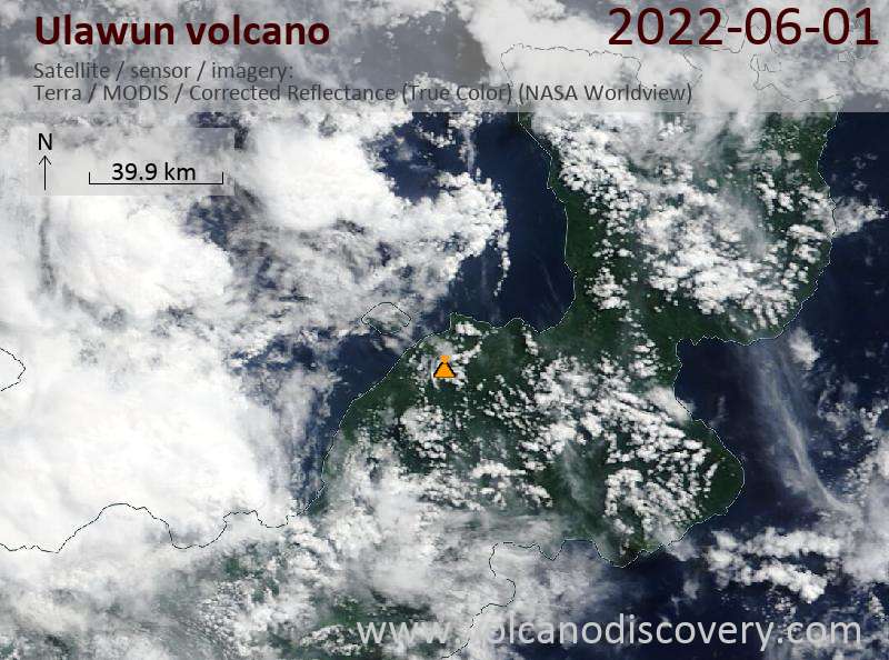 Satellite image of Ulawun volcano on  1 Jun 2022