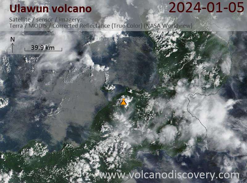 Satellite image of Ulawun volcano on  5 Jan 2024