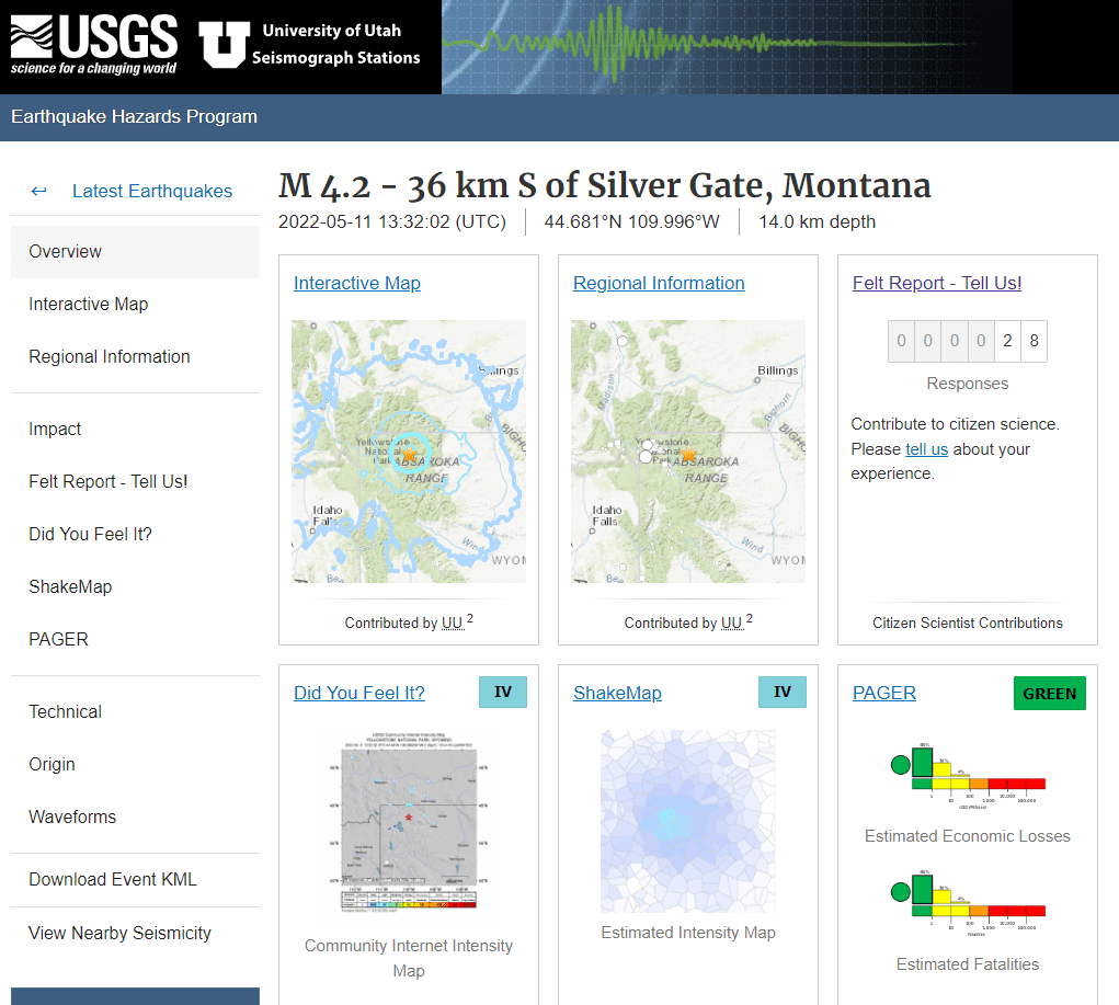 University of Utah Earthquake Hazards Program Website. Photo Credit: USGS.