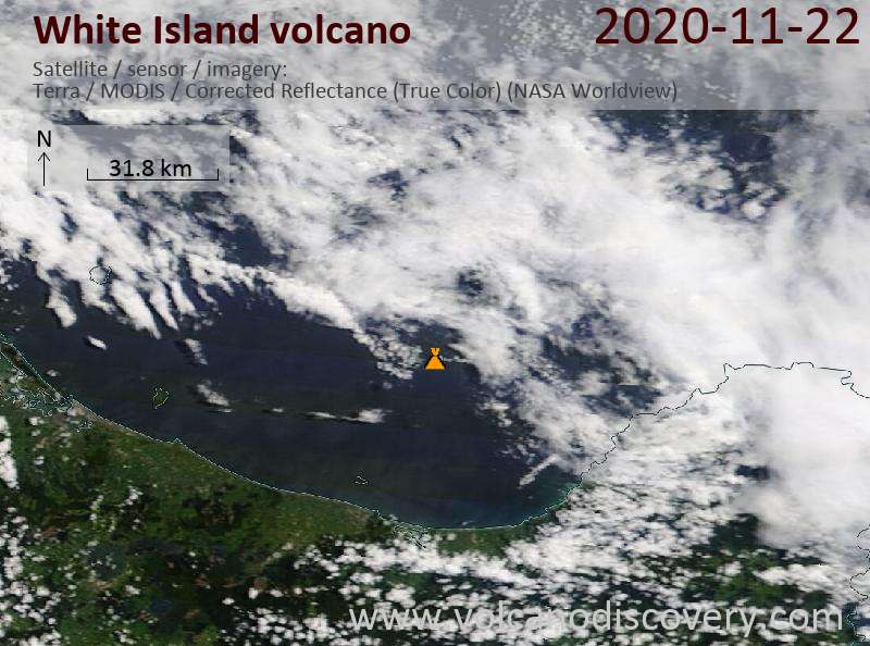 Satellite image of White Island volcano on 22 Nov 2020