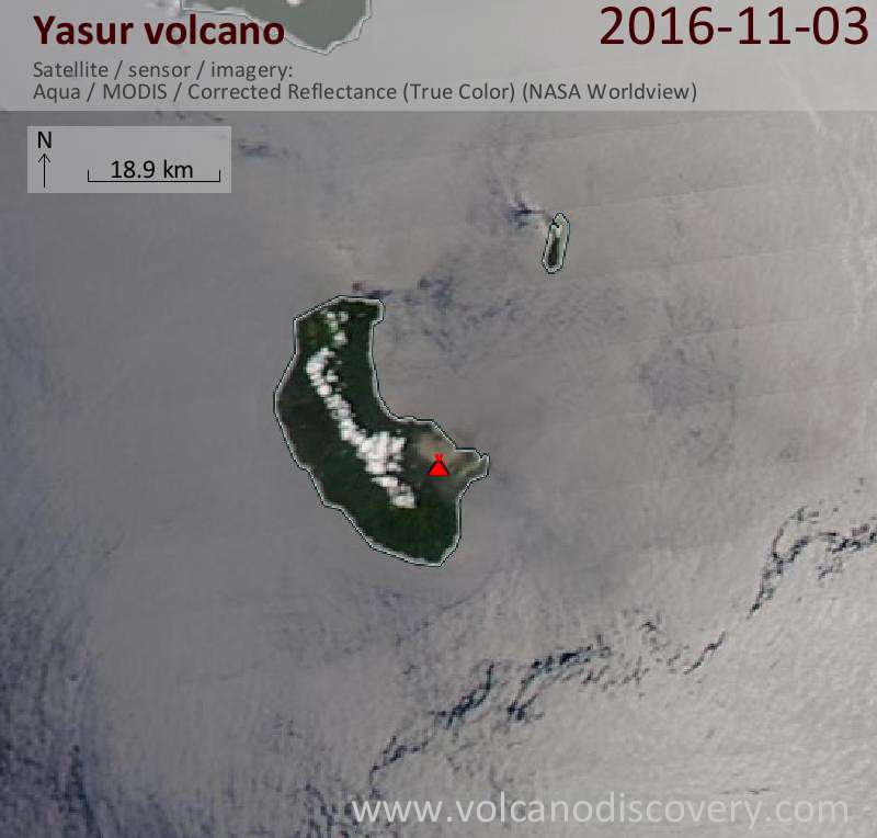 Satellite image of Yasur volcano on  3 Nov 2016