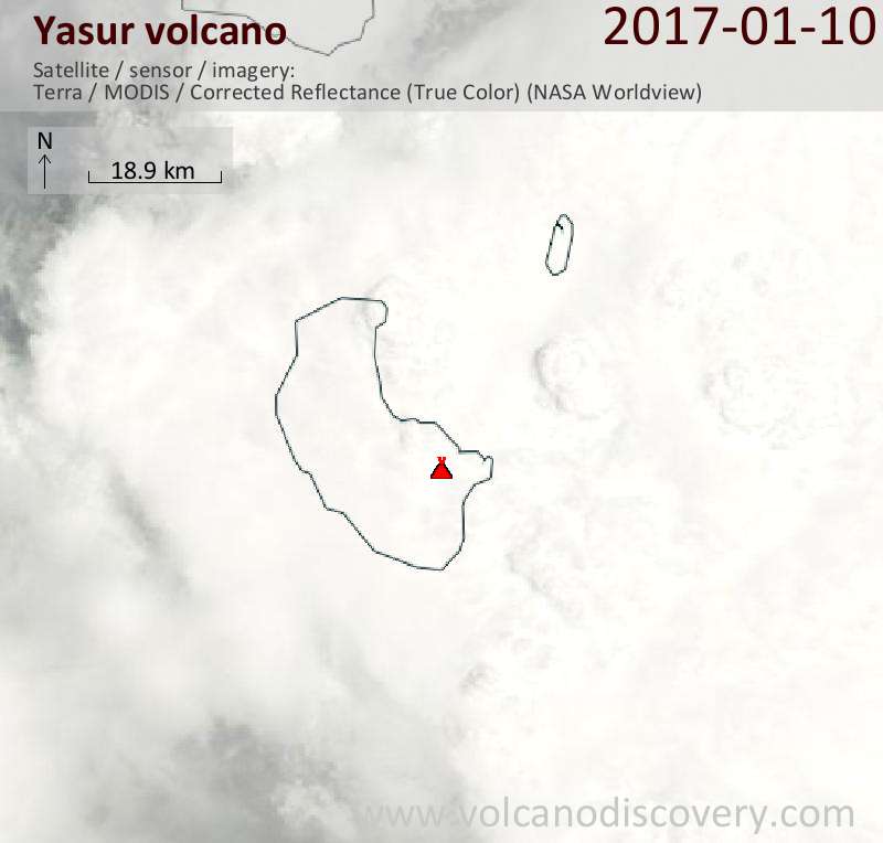 Satellite image of Yasur volcano on 10 Jan 2017