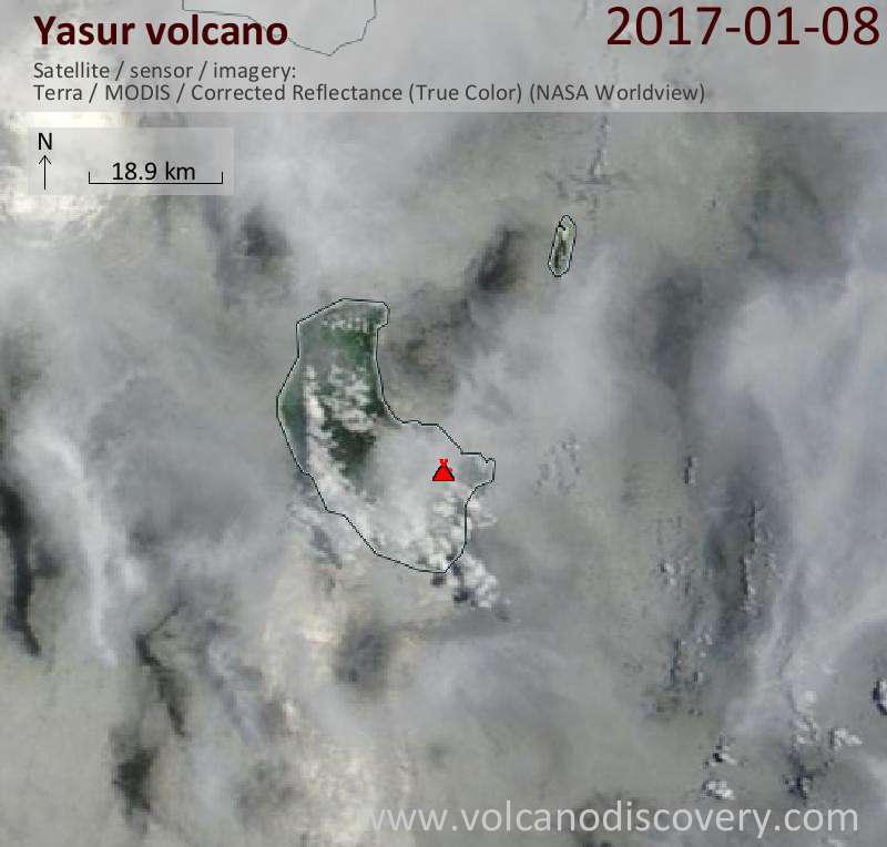 Satellite image of Yasur volcano on  8 Jan 2017