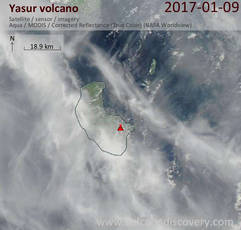 Satellite image of Yasur volcano on  9 Jan 2017