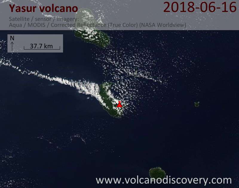 Satellite image of Yasur volcano on 16 Jun 2018
