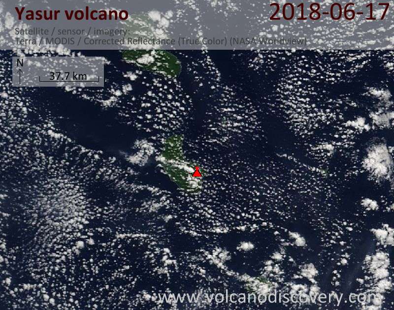 Satellite image of Yasur volcano on 17 Jun 2018