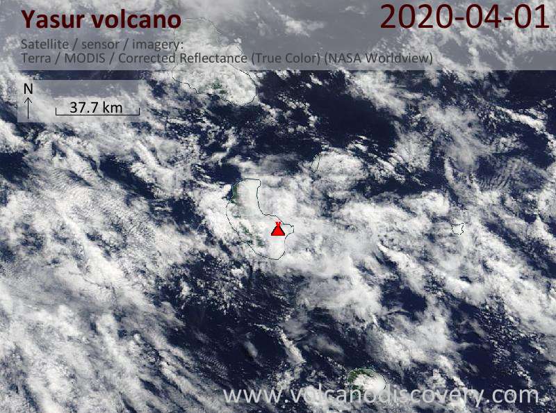 Satellite image of Yasur volcano on  1 Apr 2020