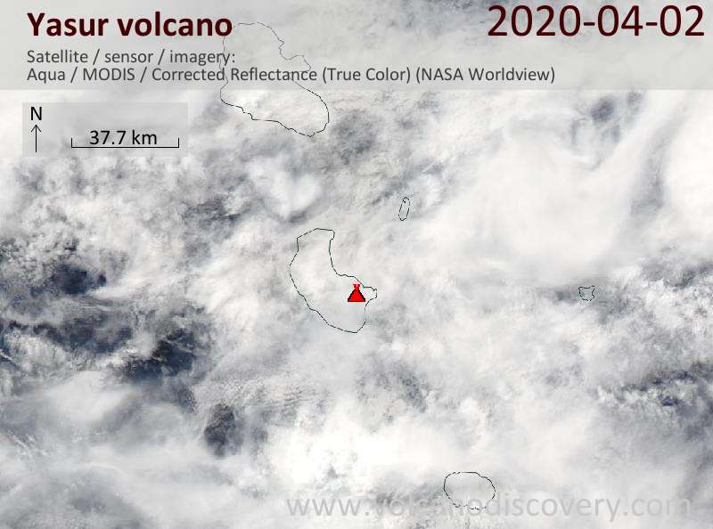 Satellite image of Yasur volcano on  2 Apr 2020