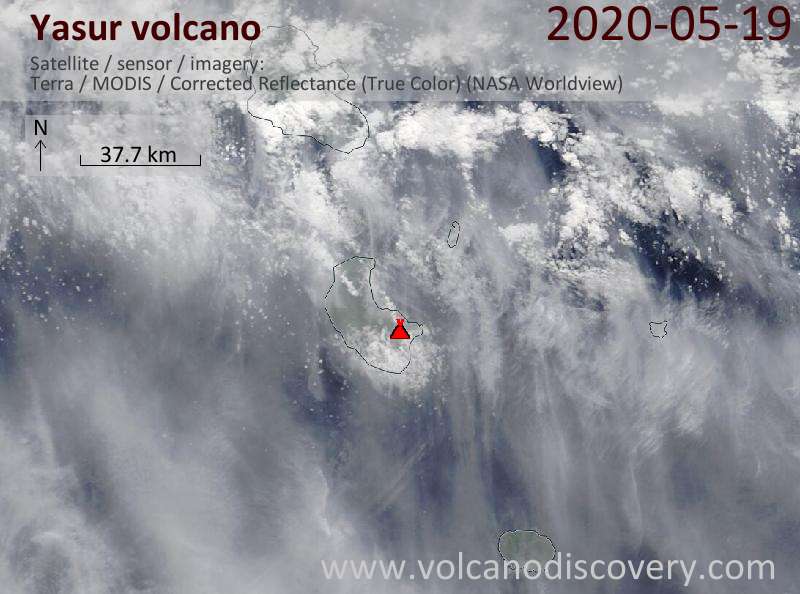 Satellite image of Yasur volcano on 19 May 2020