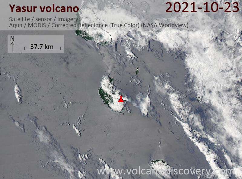 Satellite image of Yasur volcano on 23 Oct 2021