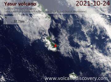 Satellite image of Yasur volcano on 24 Oct 2021