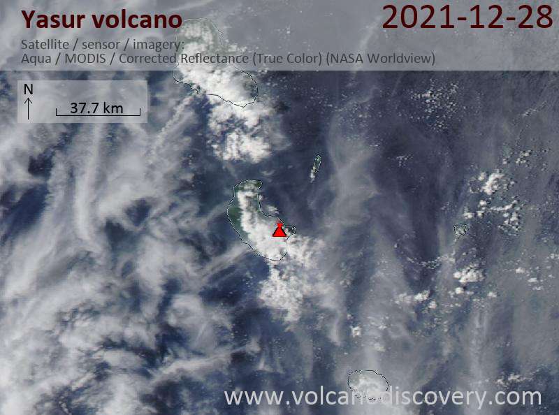Satellitenbild des Yasur Vulkans am 28 Dec 2021