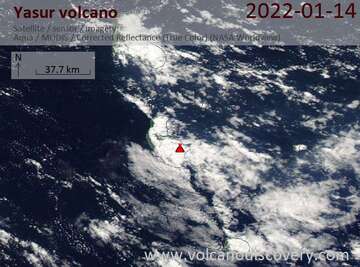 Satellite image of Yasur volcano on 14 Jan 2022