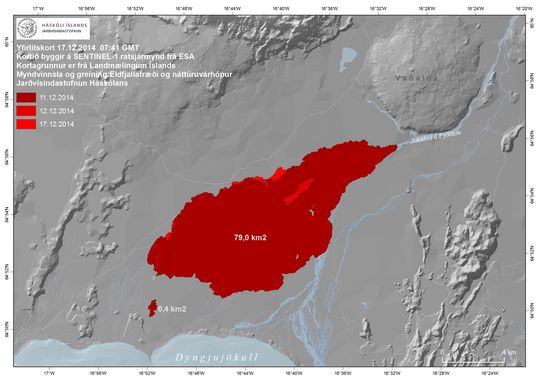 Updated map of the lava flow field at Holuhraun (IMO)