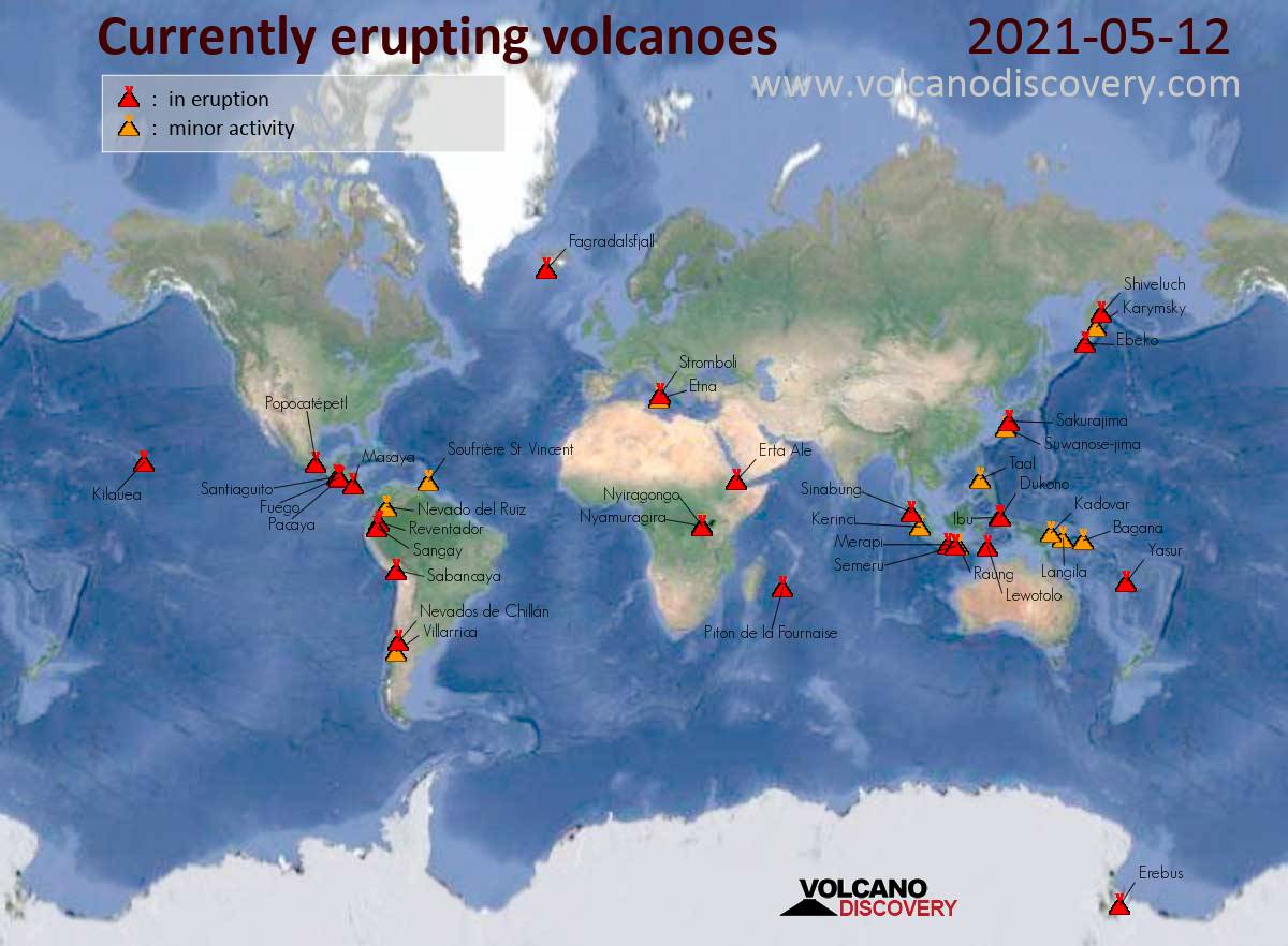 Map of today's active volcanoes