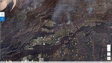 Aerial view of active lava flows in the area south of Todoque this morning (image: La Palma government / opendatalapalma.es)