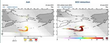 Location of the ash and SO2 plumes at the moment (source: ESA)